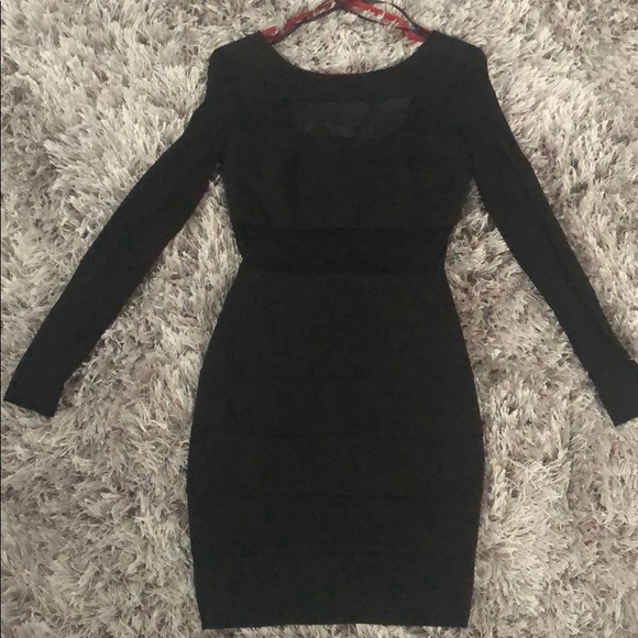 Black Mesh Inserts Long Sleeves Dress - Picture 1 of 2